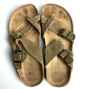 Women's White Mountain Gracie Toe Loop Sandal Tan Mini Cheetah Print Suede 7 M